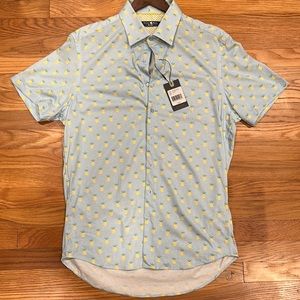 Stone Rose button down short sleeve shirt. Size LARGE. Blue with pineapples. NWT